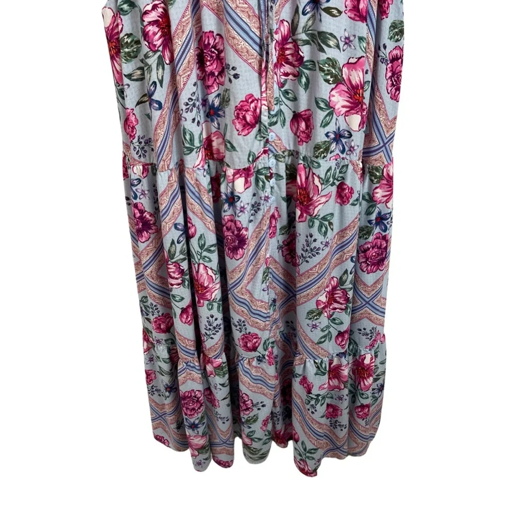 Dreamcatcher Cottage Core Tiered Blue Floral Maxi Dress 10 Blue Pockets - Picture 3 of 11